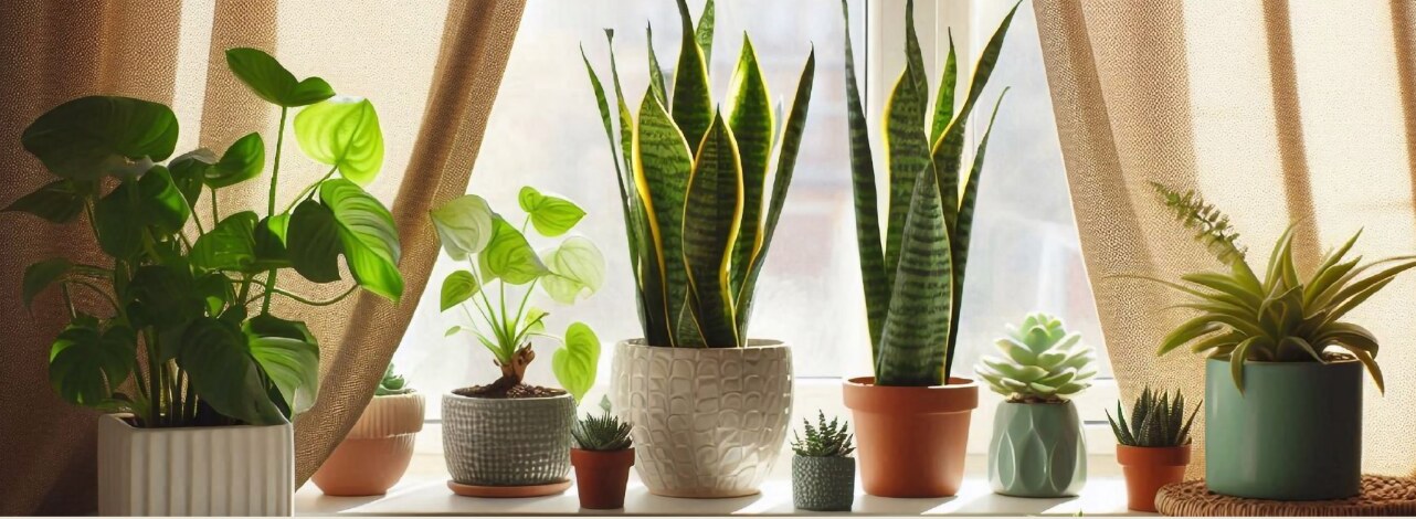 Plantas de interior en una ventana soleada